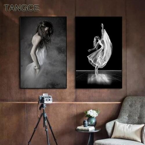 Nordic Ballet Girl Women Canvas Painting Figure Tableaux Women Wall Art for Living Room Abstract Black and White Poster n Print