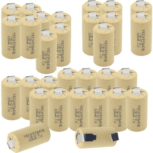Real capacity guaranteed 30 pcs SC batteries 2200mAh 1.2V sub C battery NICD welding tabs akkus for cordless drills for dewalt