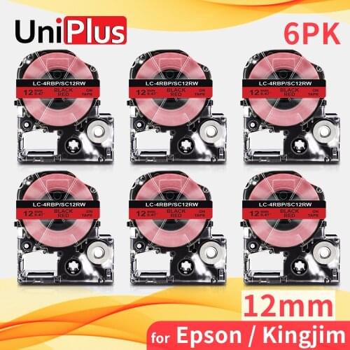 UniPlus 1/2" Labeling Tape SC12RW Black on Red 12mm Replacement Epson KingJim Label Tape for Epson Label Maker LW300 LW400 LW500