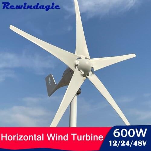 600W Wind Turbine 12v 24v 48v Horizontal Axies Wind Generator With MPPT Controller 3/5 Blades For Home Use Free Power