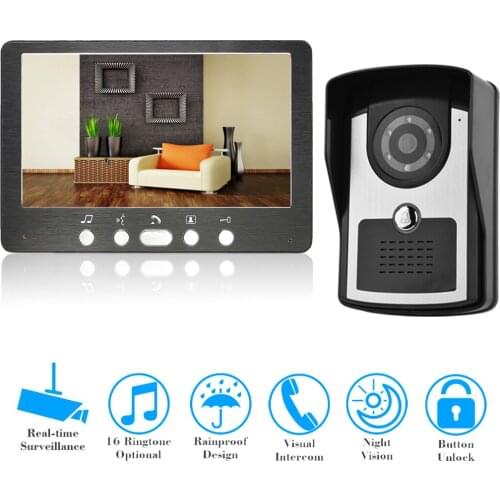 7" Video Door Phone Doorbell Intercom System 1 Monitor 1 Camera with Infrared Night Visior