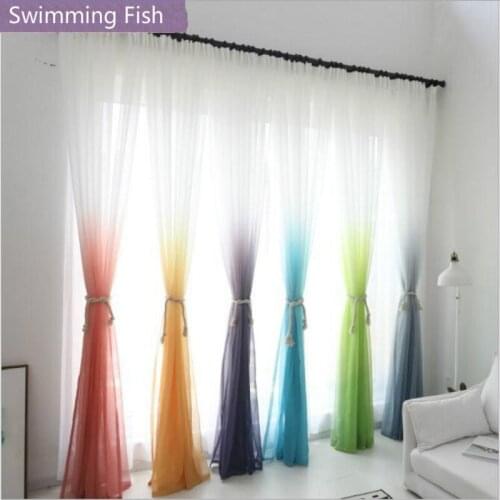 Colorful Gradient Voile Sheer Curtain Fabric Door Window Tulle Blinf Bedroom Living Room Window Home Deco Window Treatment
