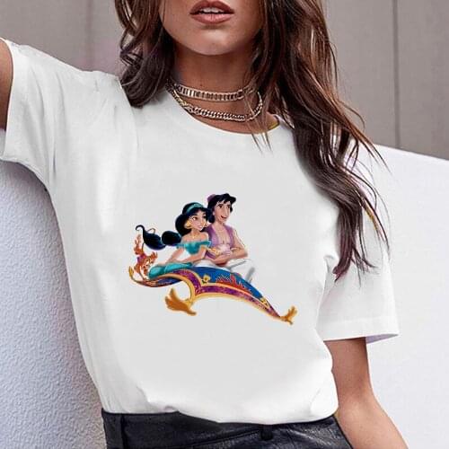 Jasmine Princess Women T-shirt Aladdin Fairy Tales Casual Vogue Vetement Pop Flying Carpet Graphic Disney White T Shirts