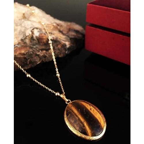 Dr Stone Natural Stone Women 'S Tiger 'S Eye Stone Gold Plated Necklace KRB57 372868031