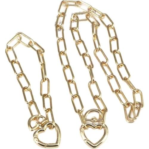 5 Set Gold Curb Link Chain Necklace For Women Cuban Lock Heart Necklace Cut Punk Gold Plated Jewelry Gifts