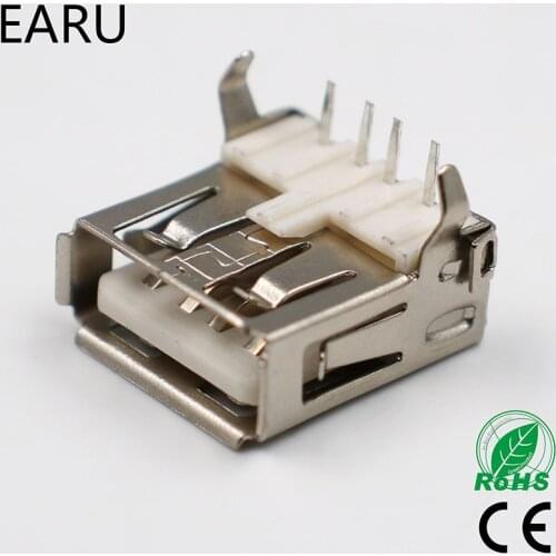 10pcs USB 2.0 4Pin A Type Female Socket Connector G54 2 Feet 90 Degree Data Transmission Charging Plug Adapter PCB SDA Cable