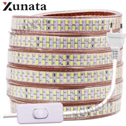 EU/US/UK 110V 220V 240Leds/m Double Row 5730 Led Strip Light Warm White/White Waterproof Flex Ribbon Tape LED Stripe With Switch
