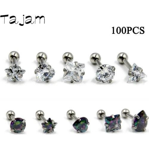 16G Surgical Steel Ear Tragus Cartilage Earring Heart Star Round Zircon Ear Studs Ring Body Piercing Jewelry Wholesale