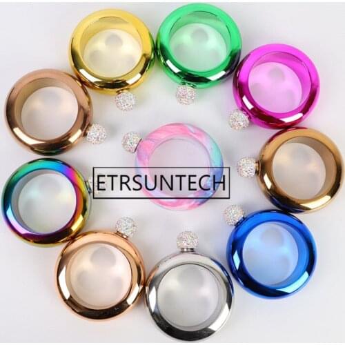 20pcs Portable 3.5OZ Stainless Steel Bracelet Bangle Hip Flask Unique Rhinestones Lid Alcohol Whiskey Drinkware Best Gift