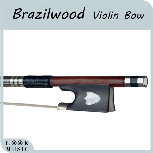 4/4 Violin Bow Brazilwood Round Stick Ebony Frog W/ Shell Inlay Well Balance Beginner Fiddle Bow