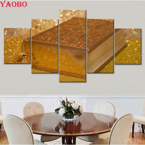 5pcs/set, 5D Diamond Embroidery Islam Bible Book Paintings Diy Diamond Painting Cross Stitch Full Mosaic Square Rhinestones