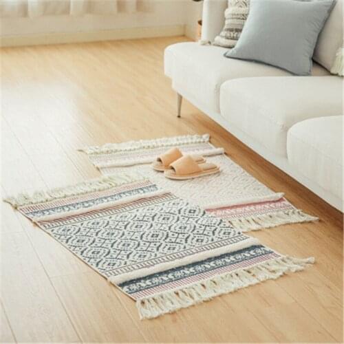 60X90cm Vintage Carpet Sofa Living Room Bedroom Rug Cotton Tassels Carpet Yarn Dyed Table Bedspread Tapestry Home Decoration