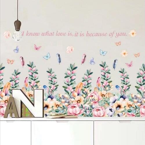 92 * 53cm romantic flowers wall sticker, colorful plant socket decoration, beautiful butterfly decoration for home, for bathroom
