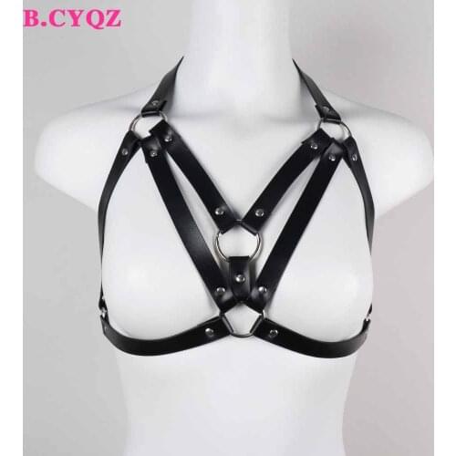 B.CYQZ Harness Women Gothic Clothes Girls Garter Seks Underwear Leather Lingerie Cage Bra Club Rave Belt Suspenders Sexy Body