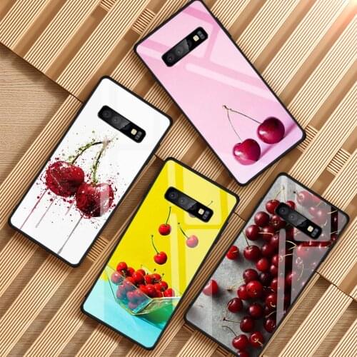Cherry Tempered Glass Phone Case For Samsung Galaxy S8 S9 S10 S20 PLUS J6 J8 2018 NOTE 8 9 10 Cover Shell