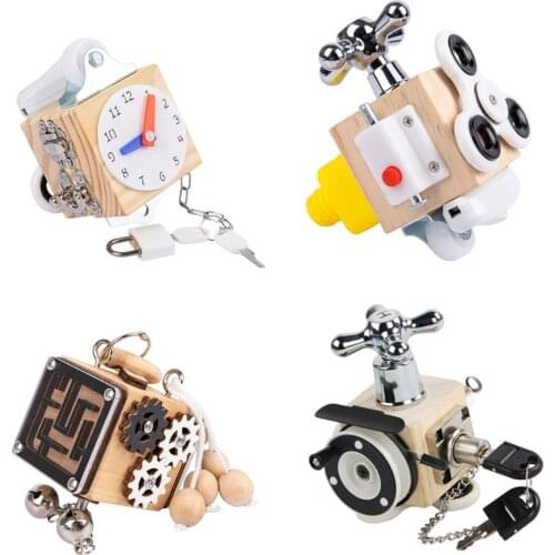 Kid Wooden Busy Cube Educational Toy Children Hands-on Ability Training Lock Box Baby Busyboard Montessori Material DIY Toys 2 Y