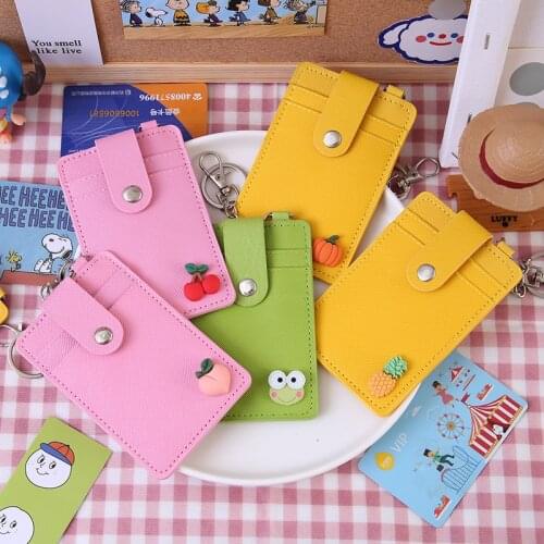 Pu Hasp Card Holders Women Keychain Cards Case Cover Cute Cactus Bus Id Name Credit Card Organizer Bag for Students Girls Gift