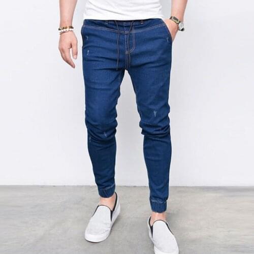 Gersri Men Jeans Lace Up Stretch Jeans Season Jeans Flocking Soft Men Jeans New Arrival Pants For Male