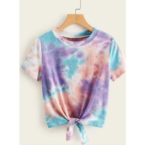 Tie Dye T Shirt Women Summer Short Sleeve Gradient Tee Shirt Femme Elegant Ladies Loose Top Fashion tumblr tshirt Streetwear