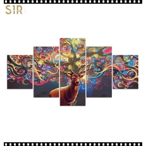 HD 5 Pieces Deer Elk Animal Pictures Posters Wall Art Home Decor for Living Room Painting on The Wall Deer Elk Pictures Wall Art