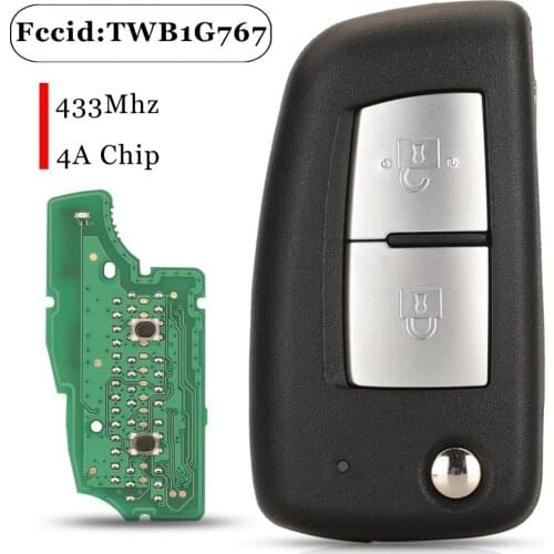 Jingyuqin 10pcs 2 Buttons Fob 433MHZ 4A Chip TWB1G767 Fold Smart Remote Control Car Key For Nissan Qashqai Micra Pulsar X-Trail