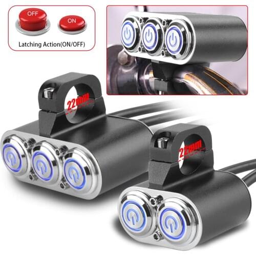 22mm Aluminum Alloy Motorcycle Switches Handlebar Mount Switch Button Headlight spotlight Fog Light ON-OFF Switches With LED