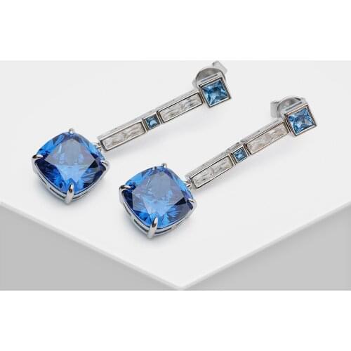 Fine jewelry Real S925 sterling silver ring 925 big Square lake blue stone crystal Drop earring for women wedding party