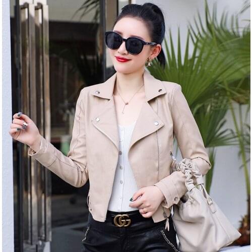 New Women Spring Autumn Black Faux Leather Jackets Zipper Basic Coat Turn-down Collar Streetwear Motor Biker Jacket with Belt