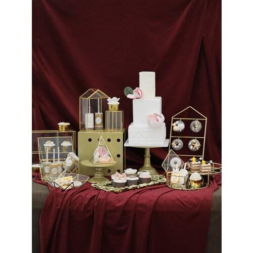 Brass Colors Glass Cake Decorating Tools Baking Shop Dessert Cupcake Plates for Window Display Wedding Birthday Home Party Decor