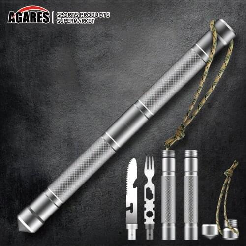 Outdoor Multifunctional Tools Self-defense Stick Opener Knife and Fork Set Compass Wild Survival Tool Car Camping Tableware