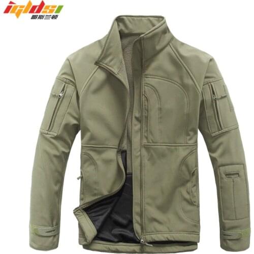 Mens Army Camouflage Military Windcheater Tactical Jacket Hunt Sharkskin Softshell Standcollar Windproof Outerwear Fleece Coats