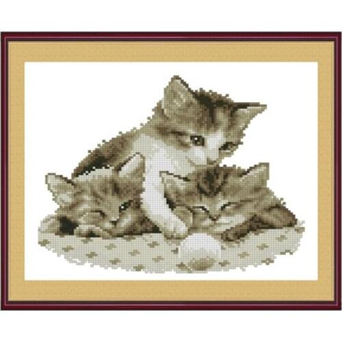 Cross Stitch Kit Playing Kittens Animal Series Cute Cartoon Decorative Drawing 11ct Calico Material Pack Chinese Embroidery