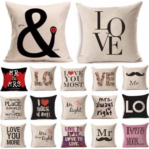 45*45 cm Cotton Linen Cushion Cover Love Mr Mrs Letter Throw Pillow Home Decor Wedding Decoration Decorative Pillowcase 40247