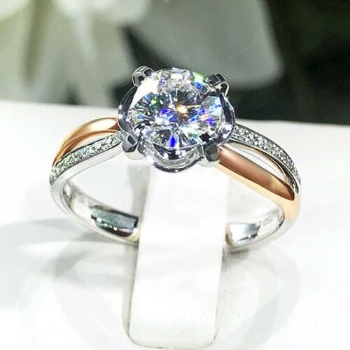 Delicate 1 Carat White Cubic Zircon Opening Ring Two Tone Flower Shape Rings for Women Wedding Party Fashion Jewelry Gift K5T756