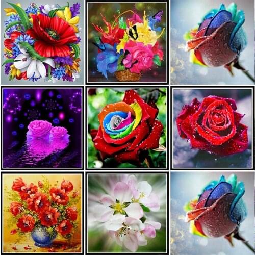 New product diamond painting rose flower 5D DIY full circle diamond embroidery color flower mosaic home decoration as gift