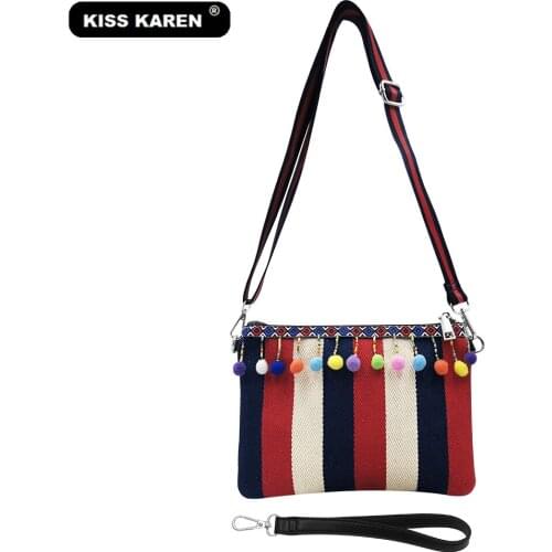 Wholesale Stylish Pompon Fringed Womens Shoulder Bags Canvas Wristlets Women Messenger Bags Women Clutch Purse Christmas Gift