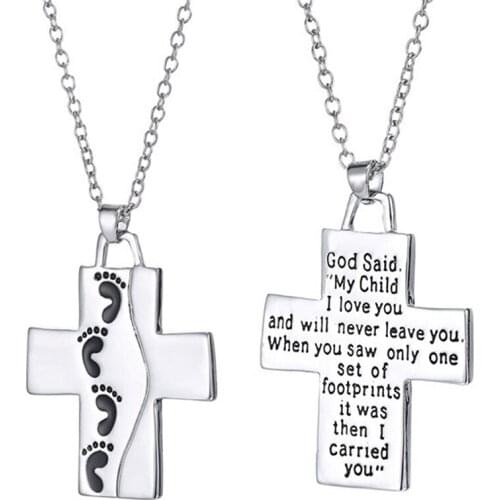 Letter God Said On Back Footprints Necklace Cross Mens Letter Pendant Chain Necklace For Male Female Chain Necklaceb Gift