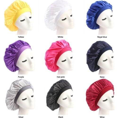 58cm Adjust Solid Satin Bonnet Hair Styling Cap Women Night Sleep Hat Silk Head Wrap Shower Cap Long Hair Styling Accessories