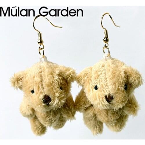 M&G Cute Bear Earrings for Women Leather Palm Brown Light Weight Hairy Bear Pendant Dangle Earring Fashion Jewelry Hot Sale Gift