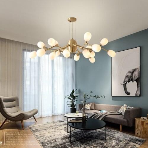 Modern and simple copper living room chandelier creative personality light luxury dining room bedroom magic bean chandelier