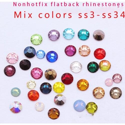 Ss3-ss34 mix color Glitter Rhinestones Crystal Non HotFix FlatBack Strass stone Garment Rhinestone Nail Art Decoration DIY Beads
