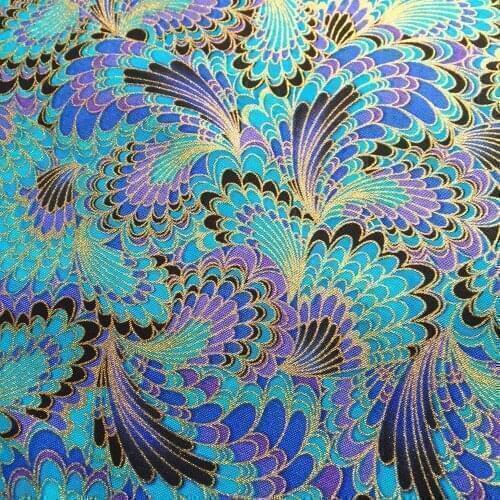 Peacock feather pattern fabric Retro style fabric Calico Printed cotton bronzed fabric for DIY Bag 1 order=50cm*140cm