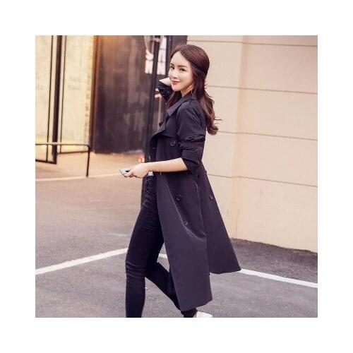 New Fashion Women Windbreaker Long Sleeve Double Breasted Female Black Casual Trench Coat Work Wear Abrigos Mujer LX152