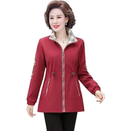 Spring Autumn New Women Trench Coat Female Casual plus Size Overcoat Middle-aged elderly Loose Windbreaker Outerwear Coats R973