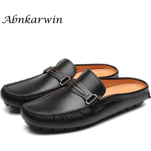 Leather Slip On Half Shoes For Men Summer Fashion Casual Breathable 2021 New Big Size 47