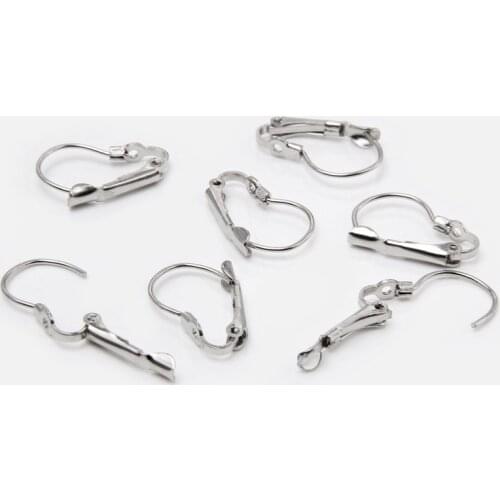 50pcs/lot 12*19mm Metal Silver color French Lever Earring Hooks Wire Settings Base Hoops Earring Clasps For DIY Jewelry Making