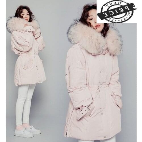 Coat Winter Pink Female Warm Fit 20% Duck Down Jacket Women Clothes 2021 Korean Real Raccoon Fur Hooded Down Parka 202101