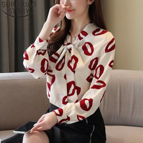 2020 Spring New Printed Long Sleeve Chiffon Blouse Women Elegant Bow Slim Women Blouse and Tops Blusas Mujer De Moda 8280 50
