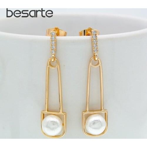 Single Pearl Earrings for Women Pearl Jewelry Zircons Parel Sieraden Boucle D'oreille Femme Aretes de Perlas Kolczyki Kupe E0710
