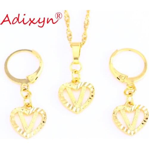 Adixyn U to Z Letters Heart Shape Earrings Pendant Necklace Jewelry Gold Color Jewelry Set For Ladies Women Item N11215